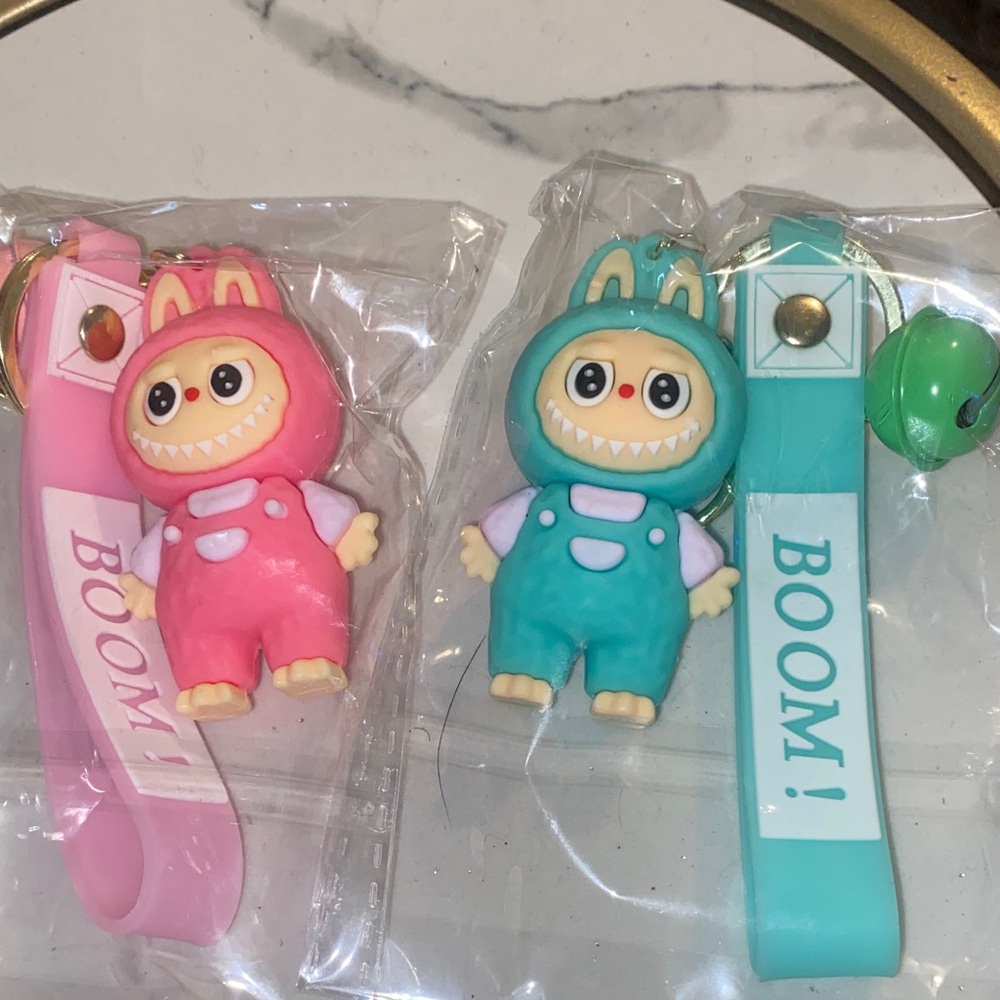 Playful Bunny Monster Keychain - Pink & Teal